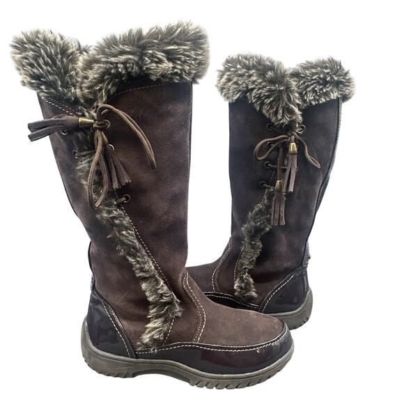Sporto Boot 6M Side Winder Leather Faux Fur Brown Winter Snow boho Hippie Y2K - Picture 1 of 16